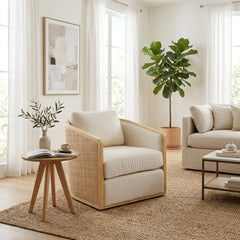 Ridgeville Ivory/Tan Rounded Cane Back Swivel Accent Chair