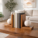Mono Lake Natural/White Bookends with Marble Orb (Set of 2)