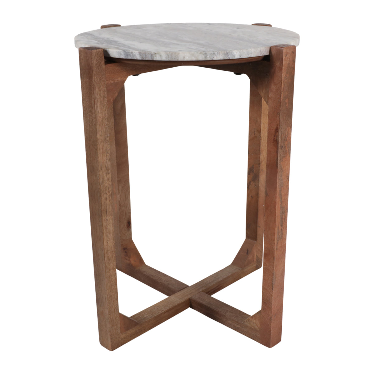 Elwynoak Ivory/Brown Modern Wood and Marble Accent Table