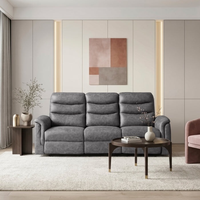 Metric Gray Double Reclining Sofa With Drop-down Cup Holders