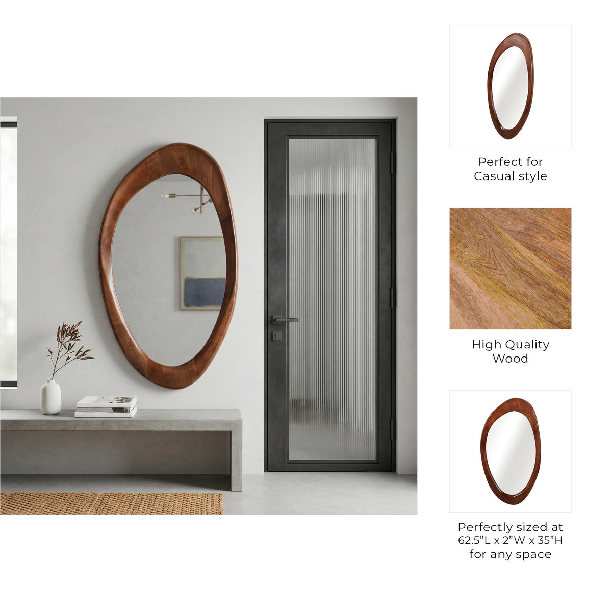 Bumblebee Walnut Organic Oval Shaped Wood Mirror
