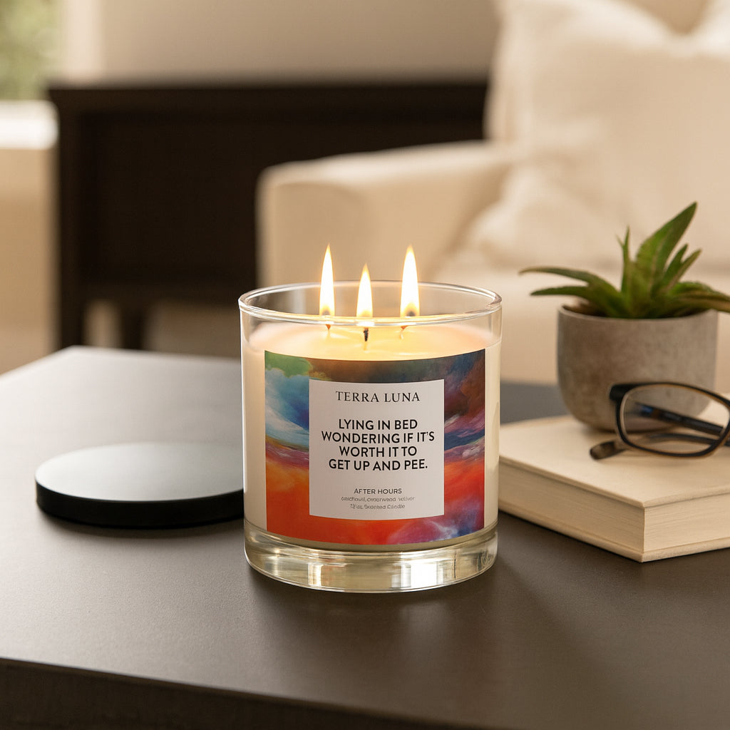 Spangler Orange/Blue/Black Lying in Bed Lidded Candle