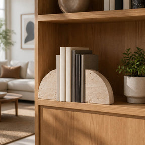 Lucca Tan Travertine Half Dome Bookends (Set of 2)