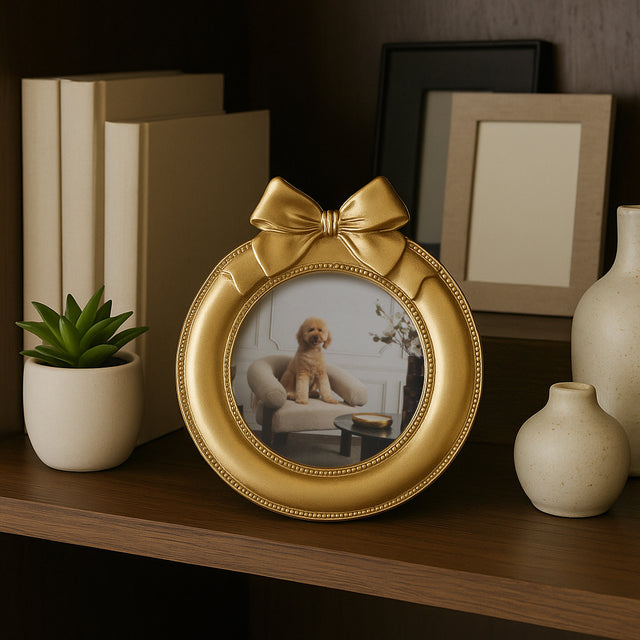 Shiloh Gold 4x4 Bow on Round Photo Frame