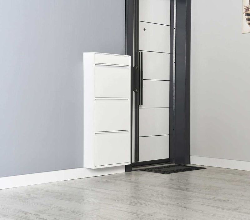 Dylan White Metal 4 Doors Shoe Cabinet - Ornate Home