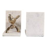 Zinfandel Gold/White Bird on Branch Marble Bookends (Set of 2)