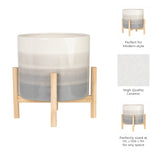 Rose Park Beige Mix Ceramic Planter with Wood Stand
