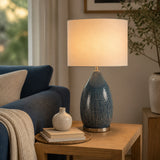 Hatch Blue/Gray Ceramic Table Lamp with Cylinder Linen Lampshade