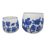 Miranda Blue Floral Embossed Planters (Set of 2)