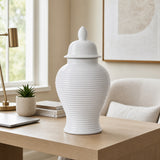 Clydecross White Ceramic Ribbed Temple Jar