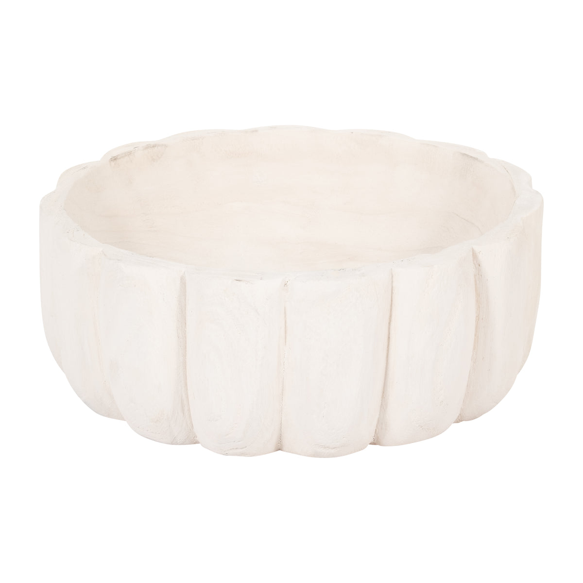 Nubieber White Wood Scalloped Bowl