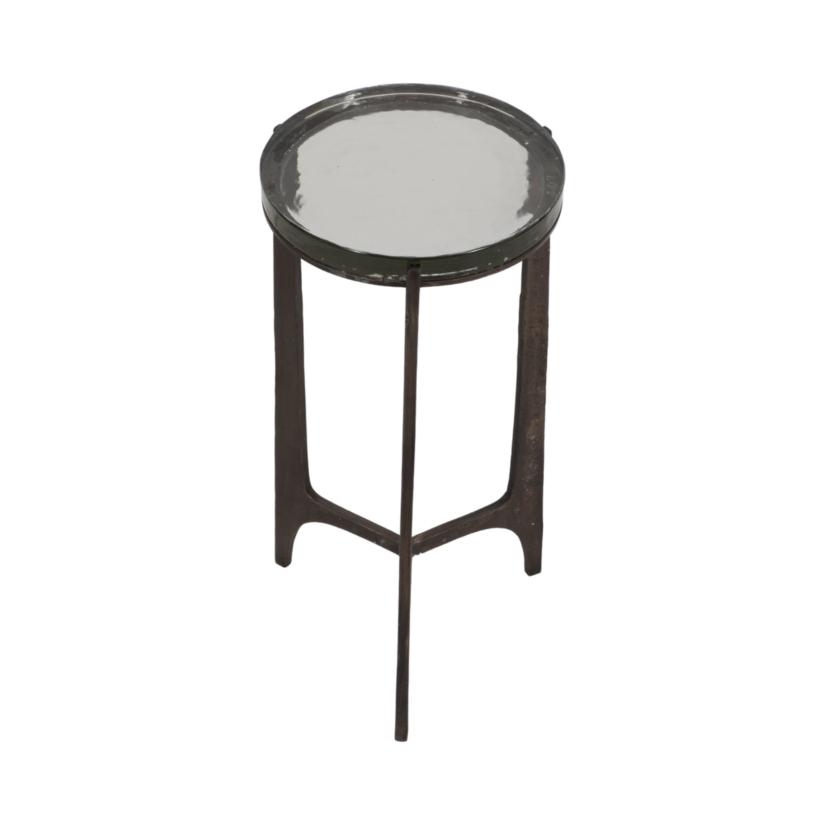 Keene Antique Bronze Thick Glass Top Round Accent Table