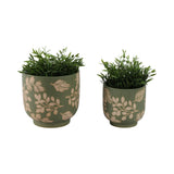 Branscomb Green/Tan Hand Painted Leaves Planters (Set of 2)