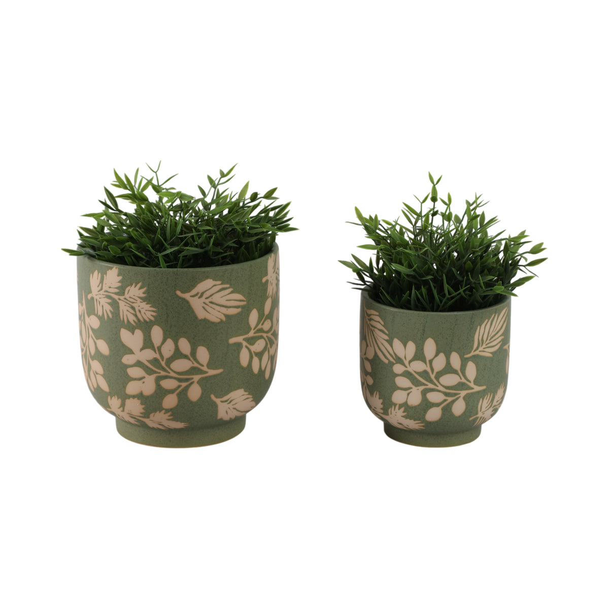 Branscomb Green/Tan Hand Painted Leaves Planters (Set of 2)
