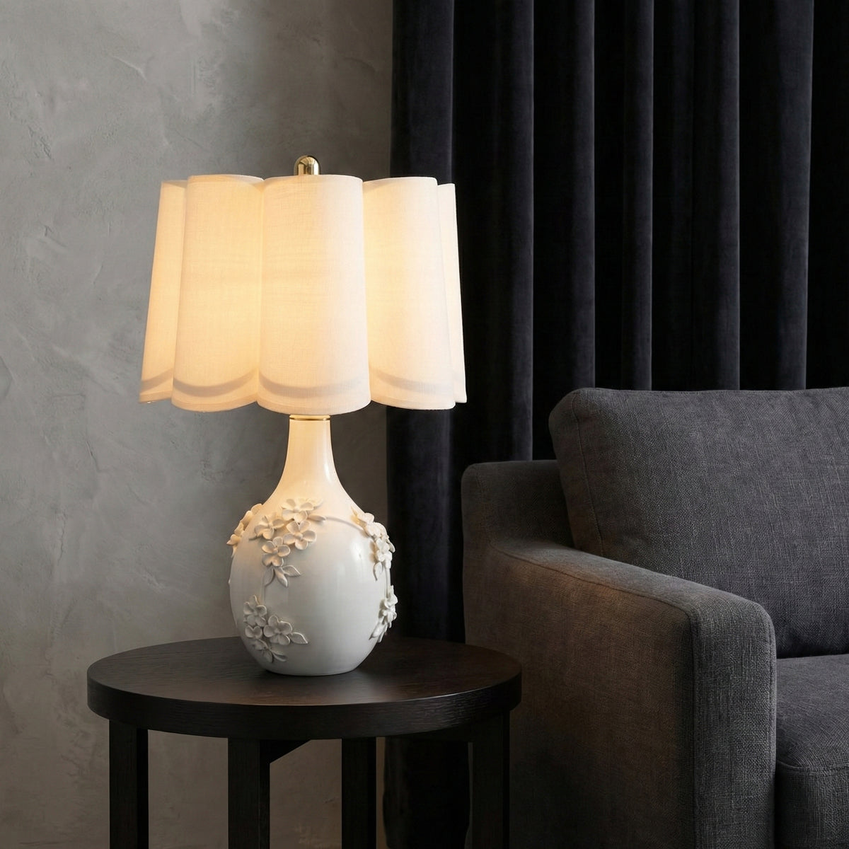 Dow Cream Floral Applique Table Lamp