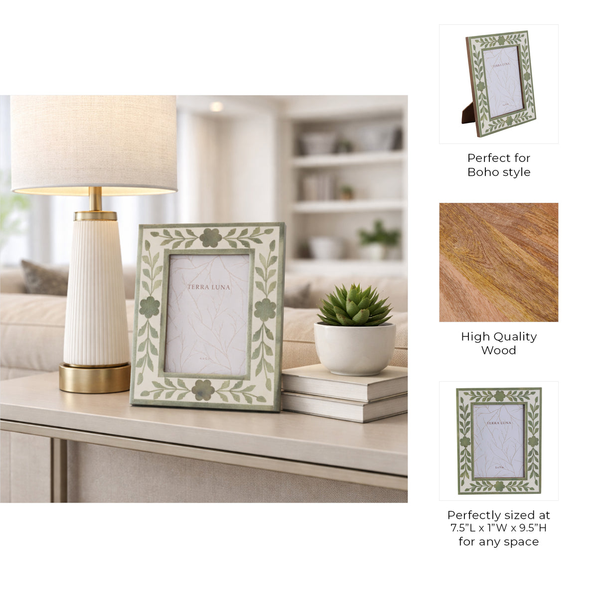 Fargooak White/Green 5x7 Petals Photo Frame