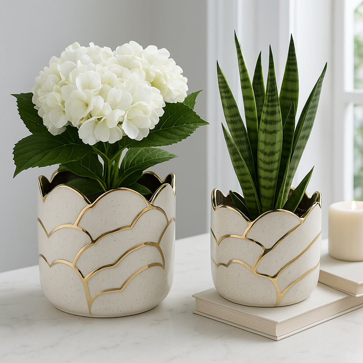 Brightonrose Ivory/Gold Clouds Planters (Set of 2)