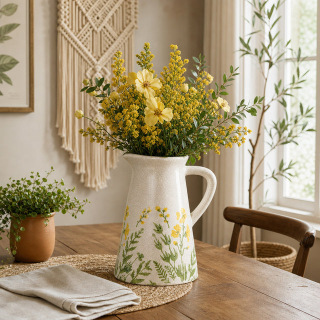 Linnie Ivory/Green Flower Field Pitcher