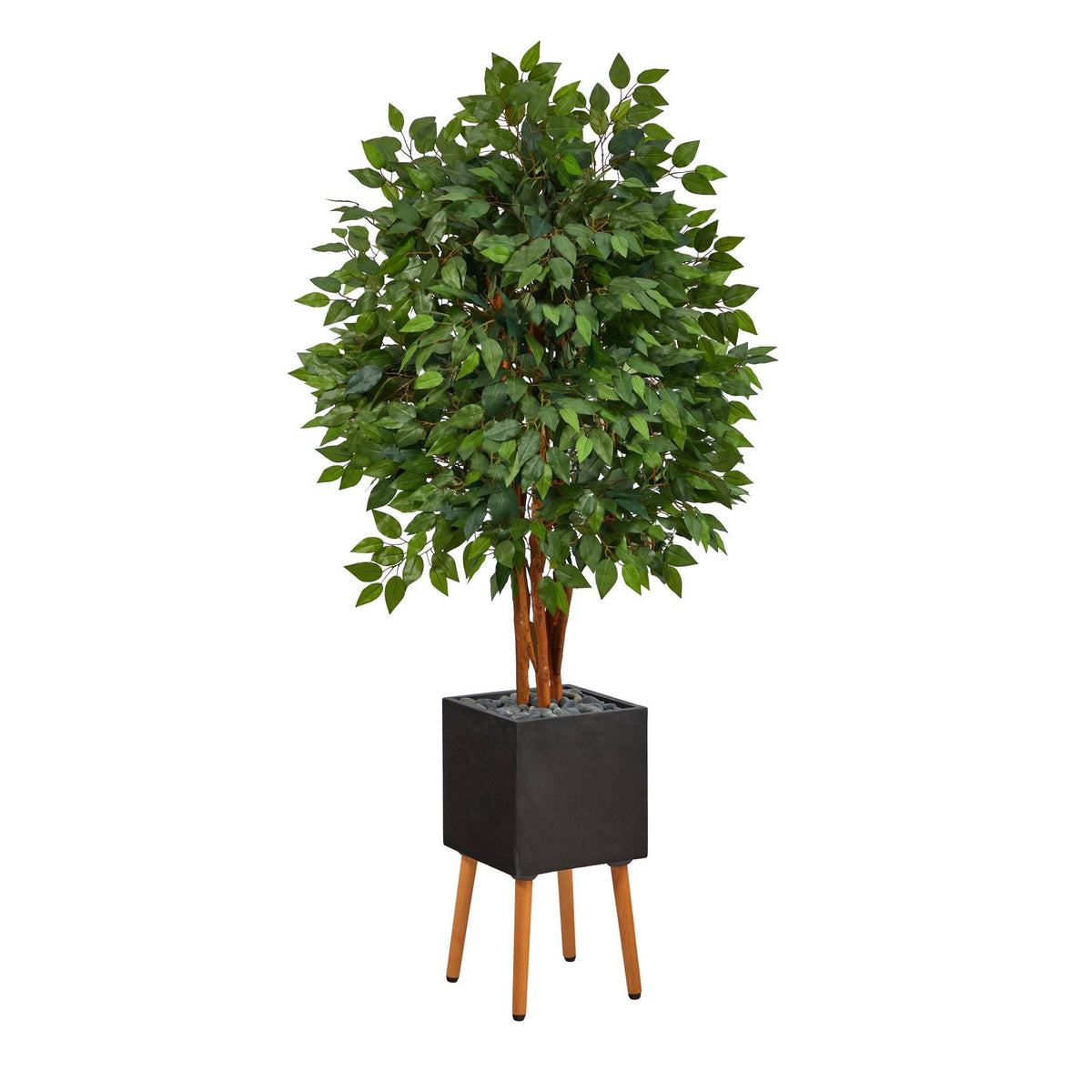 5.5’ Super Deluxe Artificial Ficus Tree in Black Planter with Stand