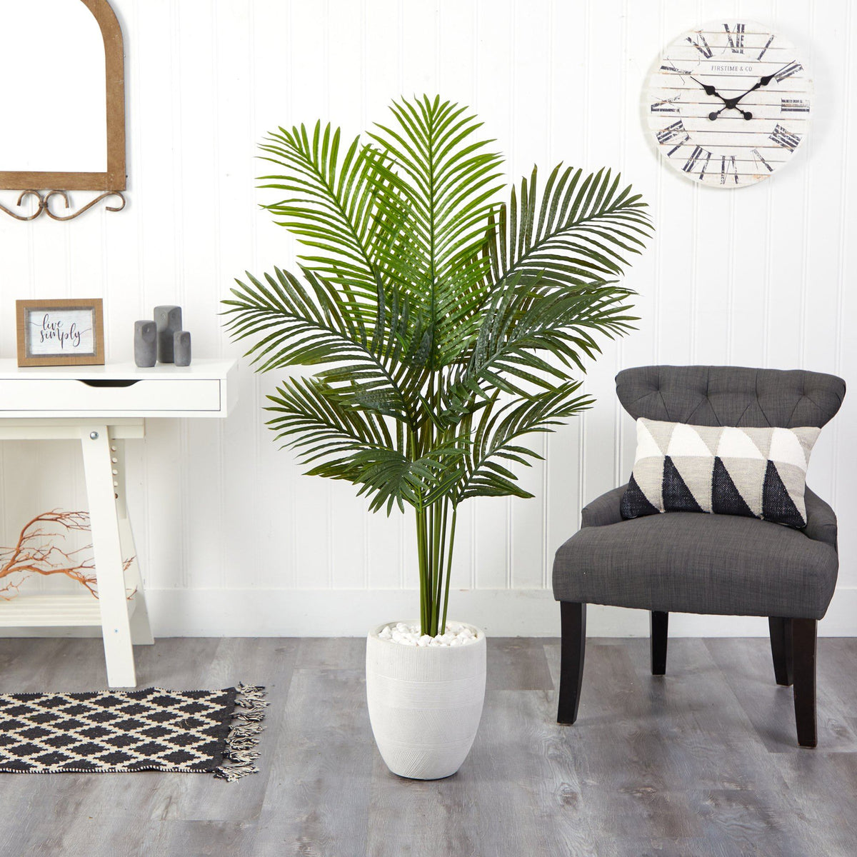 5’ Artificial Paradise Palm Tree in White Planter