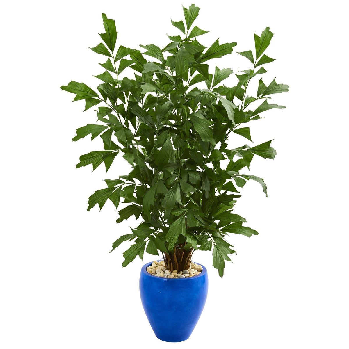 5’ Fishtail Palm Artificial Tree in Glazed Blue Planter