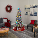 5' Flocked British Columbia Mountain Fir Artificial Christmas Tree with 50 Multi Color Globe Bulbs and 379 Bendable Branches