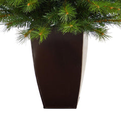 5’ Green Valley Pine Artificial Christmas Tree with 100 Warm White LED Lights and 201 Bendable Branches in Bronze Metal Planter - Ornate Home