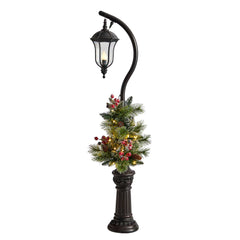 5' Holiday Decorated Lamp Post with Greenery, Berries and 30 LED Lights - Ornate Home