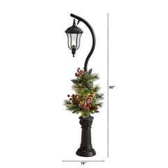 5' Holiday Decorated Lamp Post with Greenery, Berries and 30 LED Lights - Ornate Home