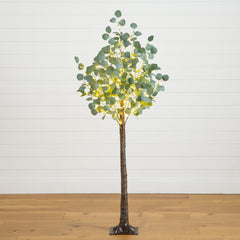 5’ Lighted Artificial Eucalyptus Tree with 300 Warm White LED Lights - Ornate Home