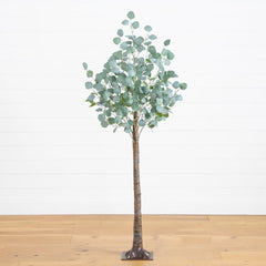 5’ Lighted Artificial Eucalyptus Tree with 300 Warm White LED Lights - Ornate Home