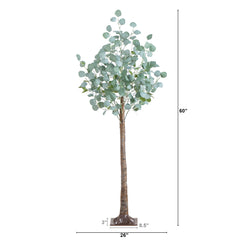 5’ Lighted Artificial Eucalyptus Tree with 300 Warm White LED Lights - Ornate Home