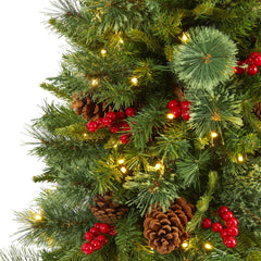 5’ Norway Mixed Pine Artificial Christmas Tree with 200 Clear LED Lights, Pine Cones and Berries - Ornate Home
