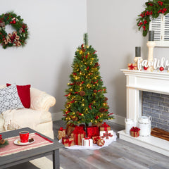 5’ Norway Mixed Pine Artificial Christmas Tree with 200 Clear LED Lights, Pine Cones and Berries - Ornate Home