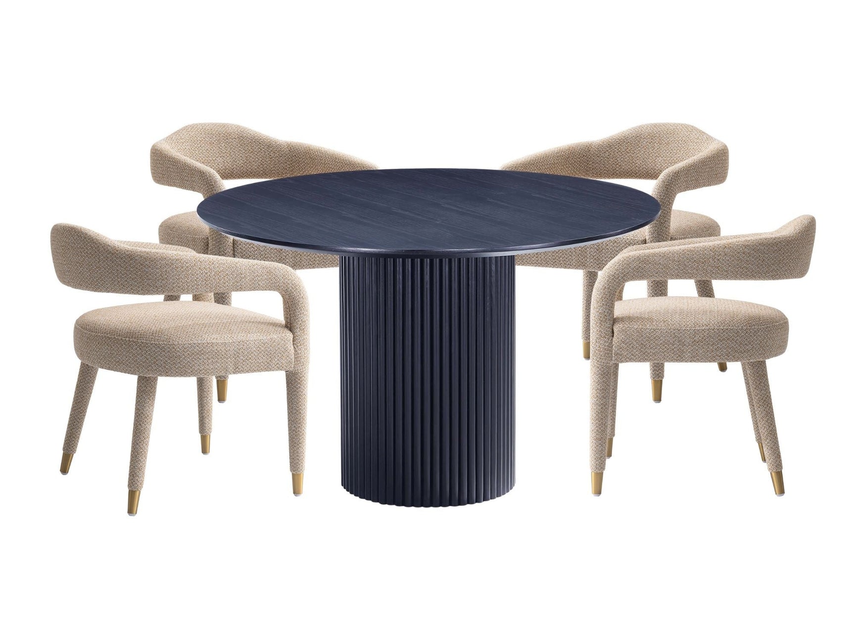 5-Piece Hathaway 47.24 Round Dining Set in Black with 4 Aspen Dining Chairs in Gold Dust - Ornate Home
