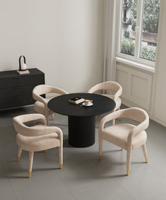 5-Piece Hathaway 47.24 Round Dining Set in Black with 4 Aspen Dining Chairs in Gold Dust - Ornate Home