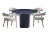 5-Piece Hathaway 47.24 Round Dining Set in Black with 4 Aspen Dining Chairs in Silver Lining - Ornate Home