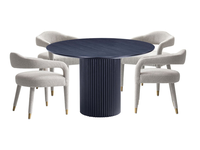 5-Piece Hathaway 47.24 Round Dining Set in Black with 4 Aspen Dining Chairs in Silver Lining - Ornate Home
