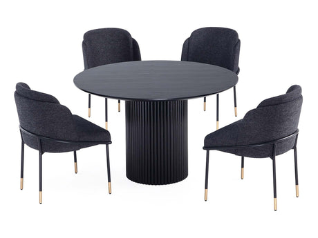 5-Piece Hathaway 47.24 Round Dining Set in Black with 4 Flor Dining Chairs in Black - Ornate Home