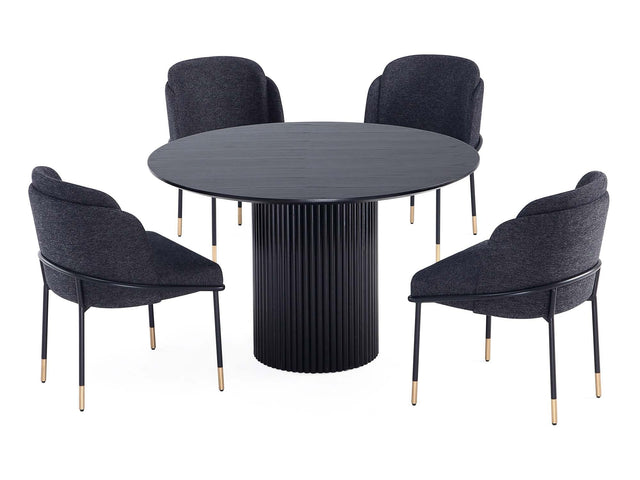 5-Piece Hathaway 47.24 Round Dining Set in Black with 4 Flor Dining Chairs in Black - Ornate Home