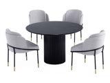 5-Piece Hathaway 47.24 Round Dining Set in Black with 4 Flor Dining Chairs in Grey - Ornate Home
