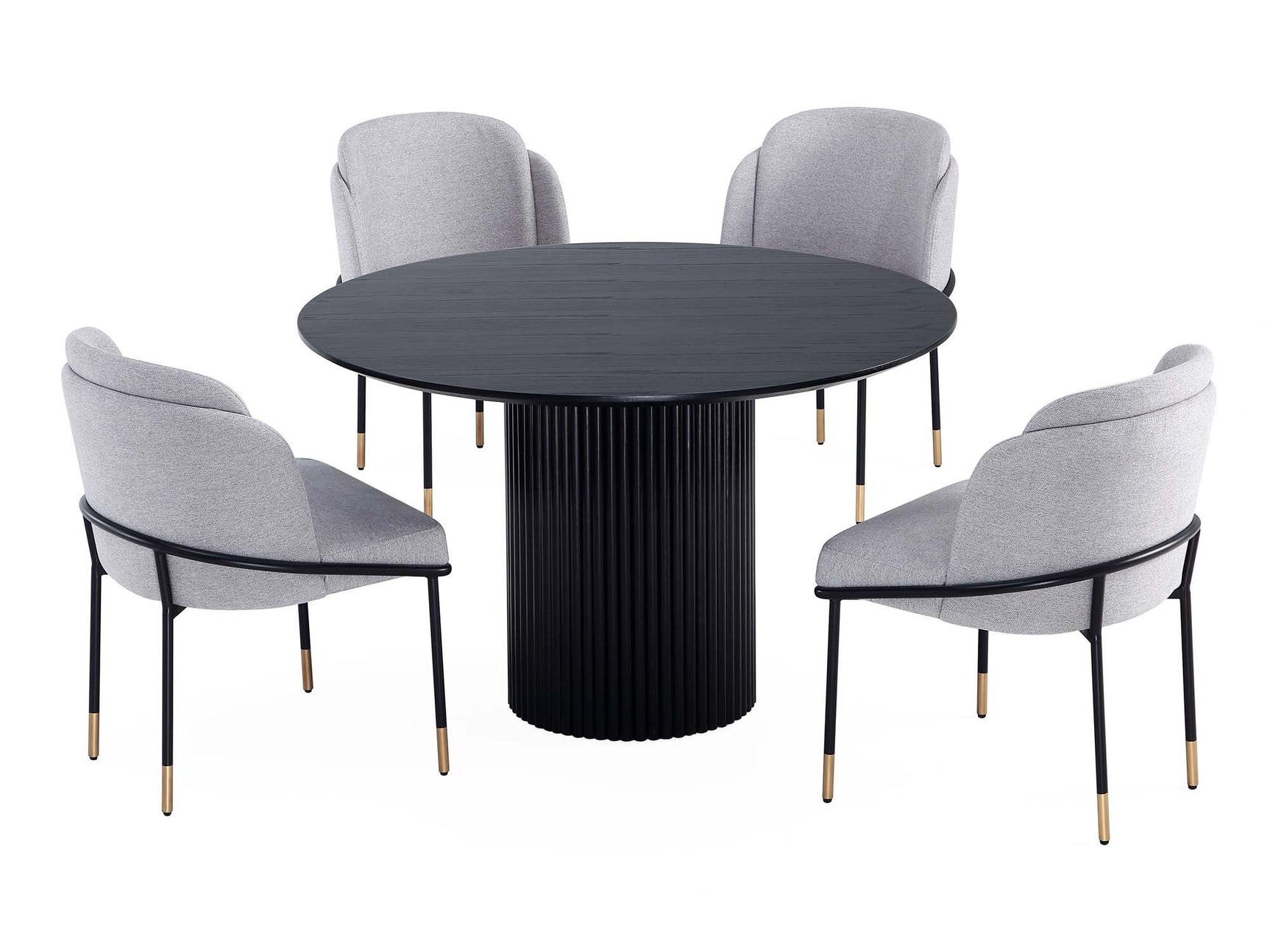 5-Piece Hathaway 47.24 Round Dining Set in Black with 4 Flor Dining Chairs in Grey - Ornate Home