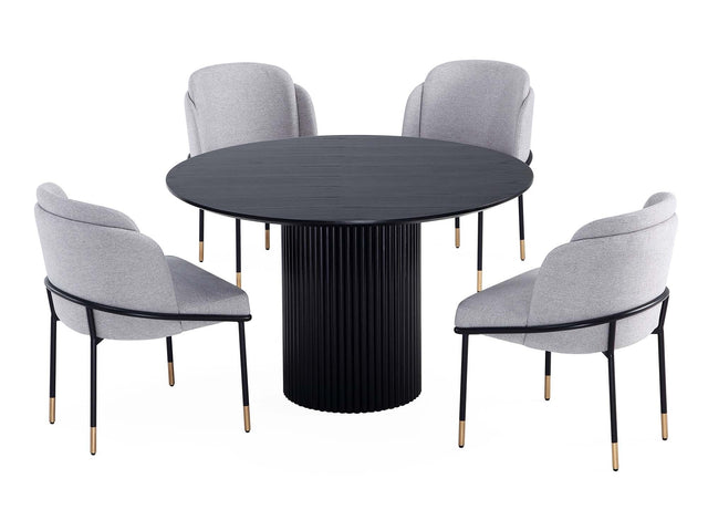 5-Piece Hathaway 47.24 Round Dining Set in Black with 4 Flor Dining Chairs in Grey - Ornate Home