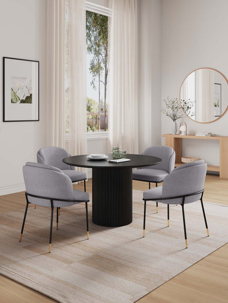 5-Piece Hathaway 47.24 Round Dining Set in Black with 4 Flor Dining Chairs in Grey - Ornate Home