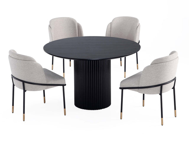 5-Piece Hathaway 47.24 Round Dining Set in Black with 4 Flor Dining Chairs in Wheat - Ornate Home