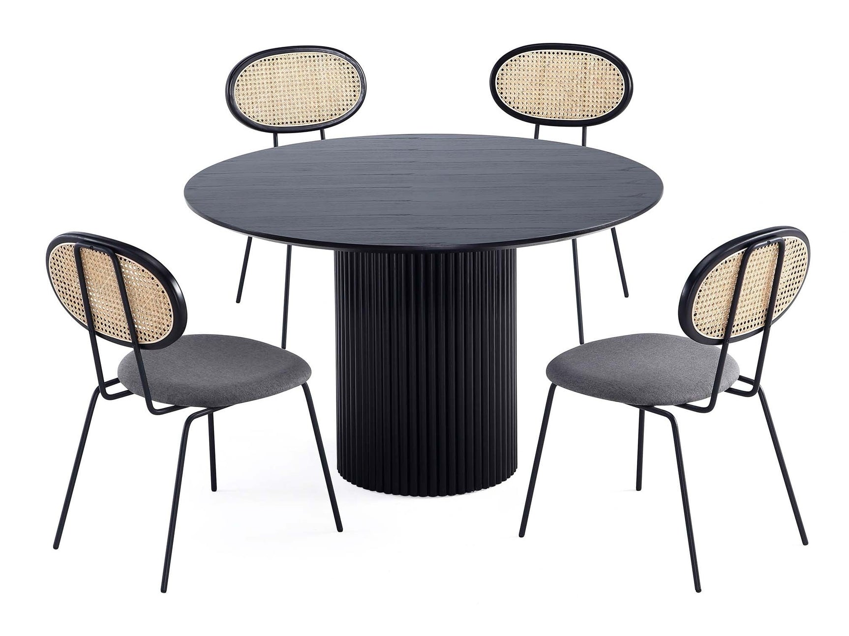 5-Piece Hathaway 47.24 Round Dining Set in Black with 4 Jardin Dining Chairs - Ornate Home