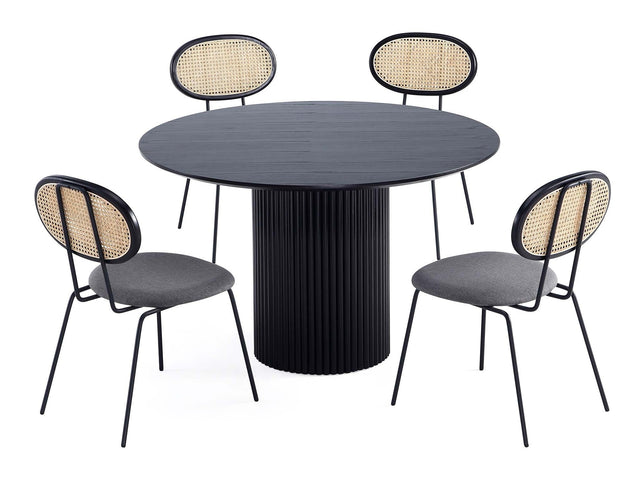 5-Piece Hathaway 47.24 Round Dining Set in Black with 4 Jardin Dining Chairs - Ornate Home