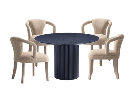5-Piece Hathaway 47.24 Round Dining Set in Black with 4 Palmer Dining Armchairs in Gold Dust - Ornate Home