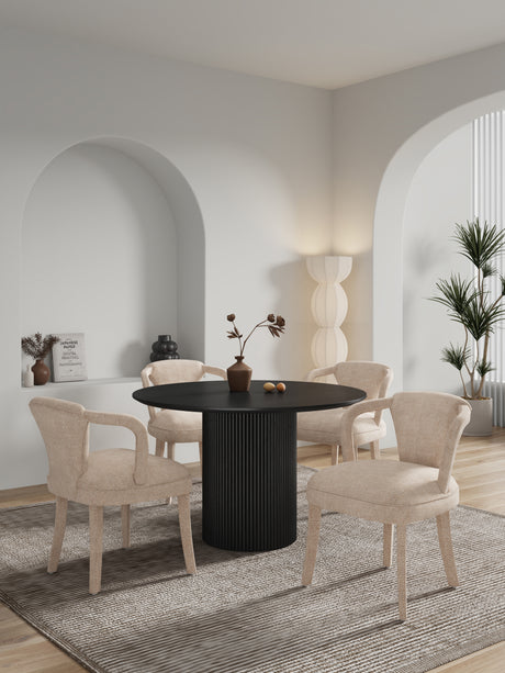 5-Piece Hathaway 47.24 Round Dining Set in Black with 4 Palmer Dining Armchairs in Gold Dust - Ornate Home