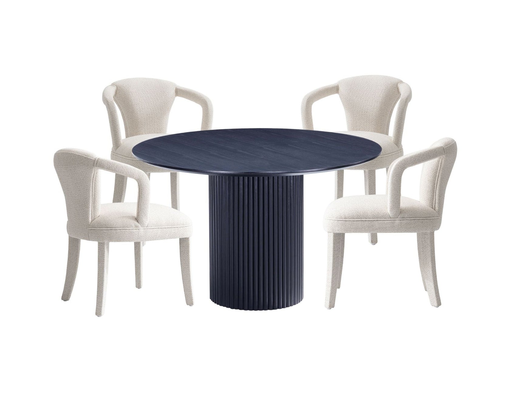 5-Piece Hathaway 47.24 Round Dining Set in Black with 4 Palmer Dining Armchairs in Ivory - Ornate Home